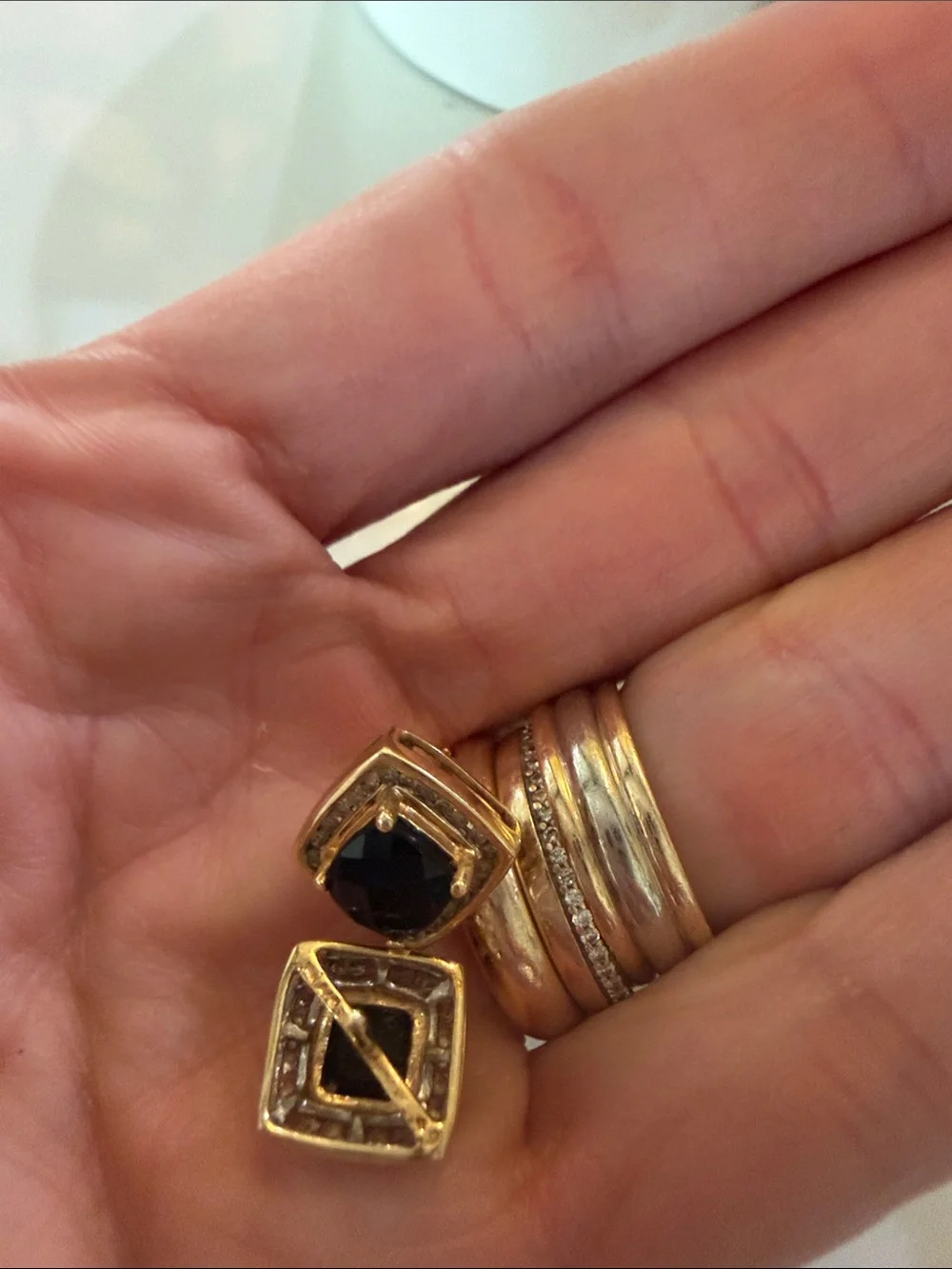 Gold Tone Black Onyx Faux Fashion Jewelry Studs